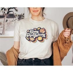 vintage happy thanksgiving shirt, 70s style happy thanksgiving gift, family thanksgiving shirts, thanksgiving, thankful
