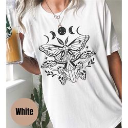luna moth t shirt, celestial shirt, mushroom shirt, celestial magic shirt, mushroom celestial graphic tee, sun and moon