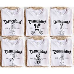 retro disneyland comfort colors shirt, mickey and friends shirt, matching group disney vacation shirts, est 1955 charact