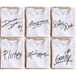 disney characters signatures shirt, group disney shirts, mickey mouse, disneyland shirt, disney family, minnie, pluto, d