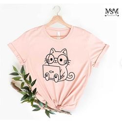 nerd cat shirt, funny cat shirts, funny cat shirt, cat lover gift for women, gifts for cat lovers, cute cat shirt for wo