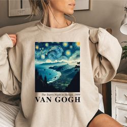 hawaii sweatshirt, aloha crewneck, hawaii map shirt, vintage van gogh sweatshirt, the starry night, state outfit, summer