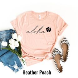aloha with hibiscus shirt, hawaii shirt, aloha tshirt, hawaii trip, hawaii family vacation, aloha vneck vintage, for wom