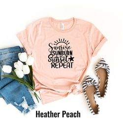 sunrise sunburn sunset repeat shirt, vacay mode, vacation t-shirt, summer shirts for women, summer v-neck, beach shirts
