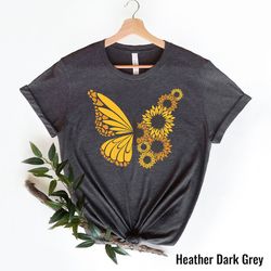 butterfly shirt, sunflower tshirt, butterfly graphic, fall shirt, floral shirt, butterfly lover, woman sunflower shirt,