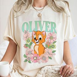 oliver floral retro shirt, oliver and company t-shirt, disney cats tee, family vacation, disneyland trip gift for cat lo