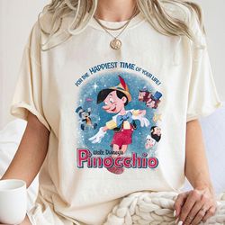 retro for the happiest time in your life shirt, pinocchio t-shirt, pinocchio geppetto tee, jiminy cricket, disney vacati
