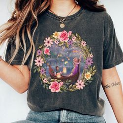 retro rapunzel and flynn rider floral shirt, tangled t-shirt, disney princess tee, family vacation, disneyland trip