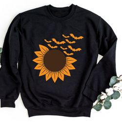 sunflower sweatshirt, halloween pullover, halloween themed crewneck sweat, gift for halloween, fall sweatshirt, sunflowe