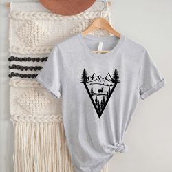 mountain deer shirt, mountain silhouette shirt, outdoor shirt, hiking shirt, camping shirt, alaska shirt, montana shirt,