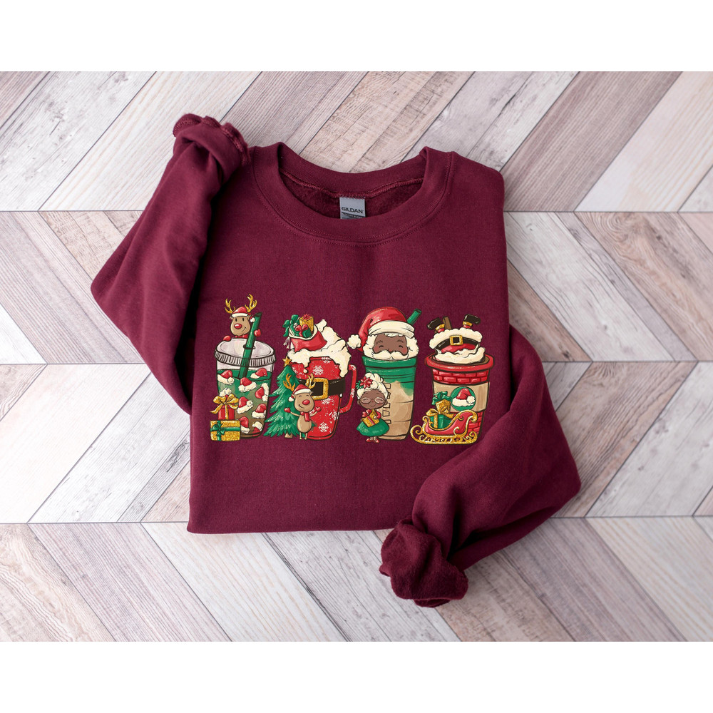 Christmas Santa Coffee Shirt, Peppermint Iced Latte Snowmen Sweets Snow Warm Cozy Winter Women Shirt, Christmas Latte Shirt.jpg