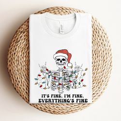 its fine im fine everything is fine shirt, christmas tree lights shirt, xmas matching shirt, funny christmas tshirt, chr