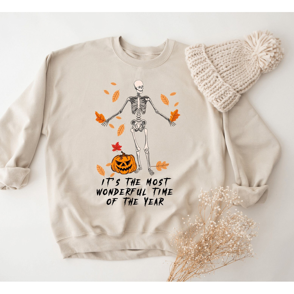 It's the Most Wonderful Time of The Year Halloween Sweatshirt, Spooky Halloween Hoodie, Cool Halloween Party Clothes, Skeleton Sweatshirt.jpg