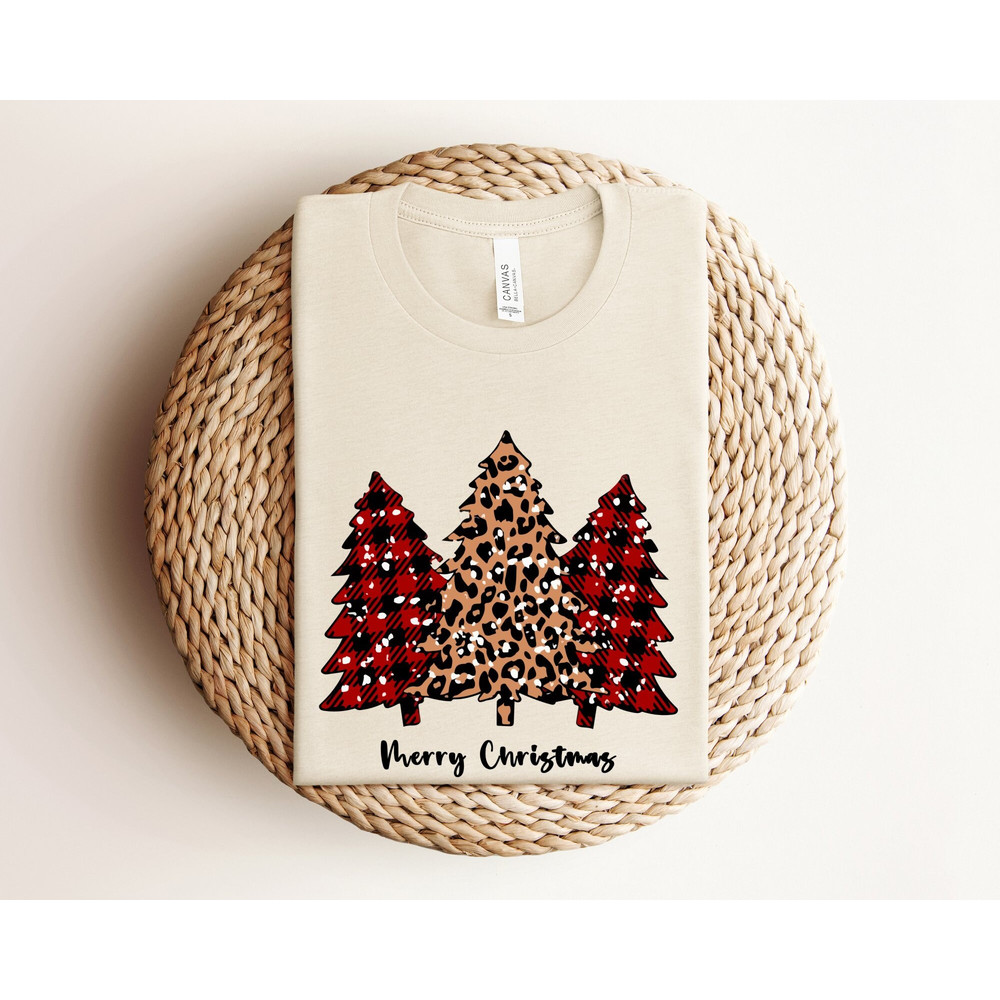 Leopard Christmas Tree Shirt, Merry Christmas Shirt, Women Christmas Gift, Women's Holiday Shirt, Plaid Christmas Tree, Christmas Shirt.jpg