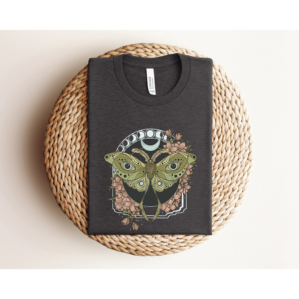Luna Moth Oversized Shirt, Wildflower Celestial Cottagecore Shirt, Mystical Moon Phase Shirt, Witchy Cute Boho Flower Shirt, Moth Shirts.jpg