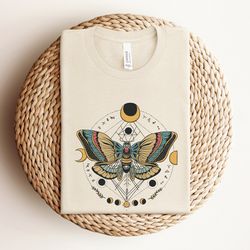 luna moth shirt, moon phase shirt, celestial shirt, botanical shirt, cottagecore shirt, goblincore clothing, witchy shir