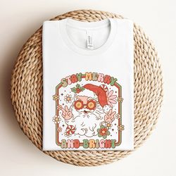 stay merry and bright shirt, funny santa christmas shirt, bright santa tshirt, retro holiday gift, merry christmas tee,