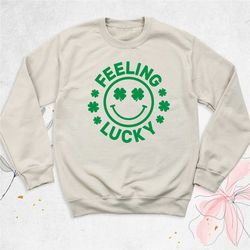 feeling lucky st patrick's day sweatshirt, irish long sleeve shirt, lucky shamrock hoodie, st. pattys day sweatshirt for