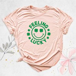 feeling lucky shirt, women st patrick's day shirt, irish shirt, st patty's day shirt, shamrocks t-shirt, smiley face shi