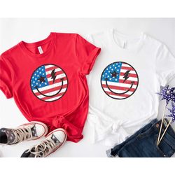 retro star lightning shirt, american flag smiley face shirt, american flag, 4th of july shirt, independence day tee, shi