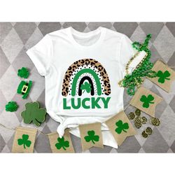 lucky shamrock rainbow shirt, st patricks day shirt, clover shirt, shamrock shirt, leopard shamrock, lucky shirt, irish