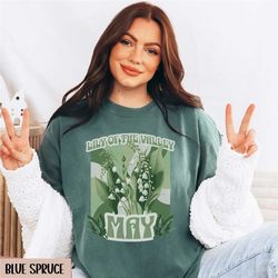 groovy may birth flower shirt, comfort colors lily of the valley birth month flower tshirt, retro birthday floral tee, b