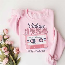1984 vintage sweatshirt, 1984 birthday shirt, retro aesthetic 40th birthday crewneck for women, hello 40 vintage tee, in