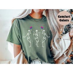 spooky season subtle bi pride shirt comfort colors tshirt bisexual pride outfit subtle funny goth dancing skeleton hallo