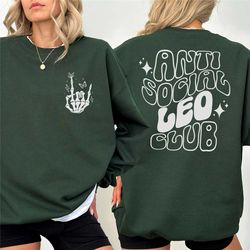 antisocial leo club sweatshirt, retro zodiac birthday gift for leo sweater, 90s celestial astrology gift for witchy leo