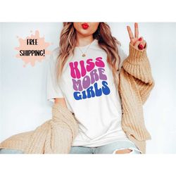 groovy subtle bi pride shirt, retro kiss more girls lavender gaze tee, hippie subtle lesbian tshirt, wlw bisexual flag c
