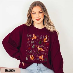 fox christmas sweatshirt, winter fox graphic sweater, cozy fox lover christmas gift, foxy christmas tree crewneck, cute