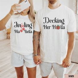 funny christmas matching couple shirt, comfort colors his and hers holiday crewneck, xmas engaged couple outfit, funny g