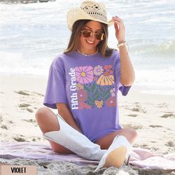 flower fifth grade teacher shirt, groovy comfort colors 5th grade teacher team tshirt, boho hello fifth grade crew, 5th