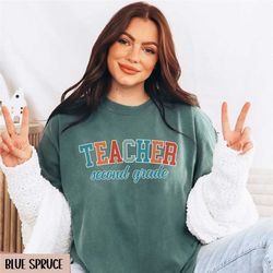 preppy second grade teacher shirt, collegiate comfort colors 2nd grade teacher tshirt college 2nd grade teacher team gif