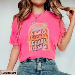 groovy 2nd grade teacher shirt, comfort colors second grade teacher team tshirt, hello second grade crew, retro 2nd grad