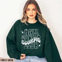 antisocial scorpio club sweatshirt, retro zodiac birthday gift for scorpio sweater, 90s celestial astrology gift, scorpi