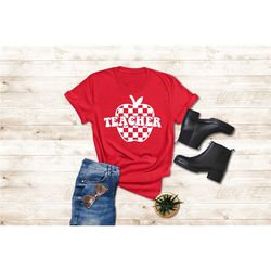 retro teacher shirt,apple teacher shirt,checkered apple shirt,gift for teacher, cute teacher tee,teacher appreciation te