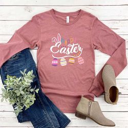 long sleeve shirt, joyful easter shirt, long-sleeved t-shirt of easter, shirt matching the easter family, long-sleeved e