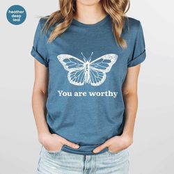 motivation t-shirt, butterfly t-shirts, v-neck shirt for women, inspiring clothes, positive quotes shirt, gift for mom,