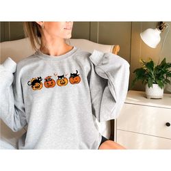 halloween black chat chat sweatshirt, bad lucky cat shirt, cat lover shirt, pumpkin cat sweatshirt, halloween sweater, h