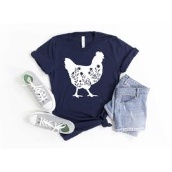 chicken floral shirt, floral chicken shirt, chicken shirt, farm shirt, chicken lover shirt, female chicken shirt, farm t