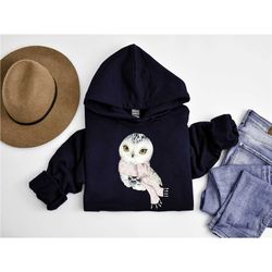 winter owl sweatshirt, cute owl hoodie, owner's gift, winter shirt, owl shirt, winter sweatshirt, snow sweatshirt, owl h