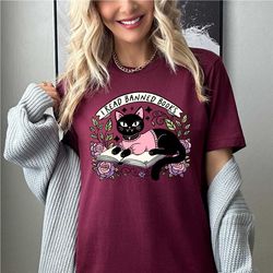 read prohibited books black cat shirt, prohibited books shirt, book reading shirt, cat lover shirt, cat shirt and books,