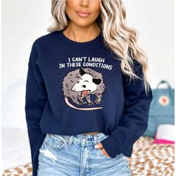 aposum sweatshirt, i can't laugh in these conditions sweatshirt, opossum hooded sweatshirt, funny animal shirt, funny op