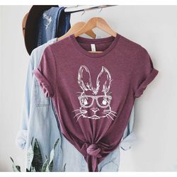 bunny with leopard glasses shirt, easter bunny with glasses tee ,easter bunny graphic tee, easter shirts for women,ladie