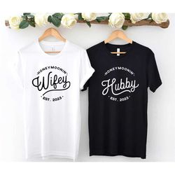 cute honeymoon shirts, wifey hubby, mr mrs shirts, newlywed shirts, just married t-shirts, engaged matching set, fiancee