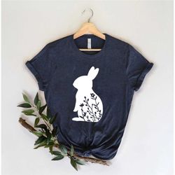 floral rabbit shirt, bunny shirt, easter shirt, nature lover, rabbit silhouette, easter t-shirt, rabbit shirt, easter bu