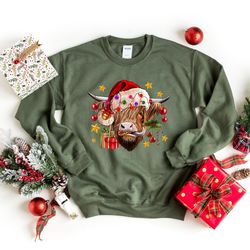 cow christmas sweatshirt, merry christmas heifers tee, christmas cow shirt, highland cow farm christmas shirt, farmer co