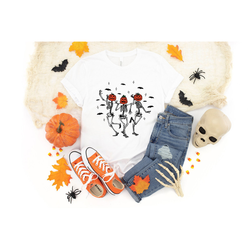 Dancing Pumpkin Skeleton Halloween Shirt, Skeleton Shirt, Halloween Boo, Halloween Black Cat Pumpkin Spooky Season, Sanderson Sisters Shirt,.jpg
