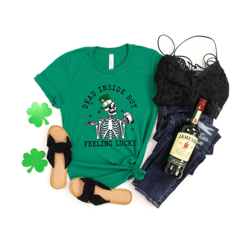 Dead Inside But Feeling Lucky St Patricks Day Tee, Heifer Four Leaf Clover Shirt ,St Patrick's Day Cow Tee, St Patricks Shirt, Gift For Her.jpg